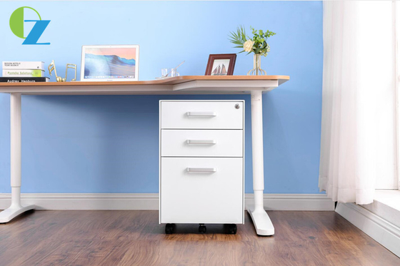 Alloy Handle White Color 3 Drawer Mobile Pedestal With 5 Wheels