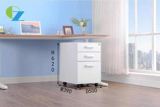 Alloy Handle White Color 3 Drawer Mobile Pedestal With 5 Wheels