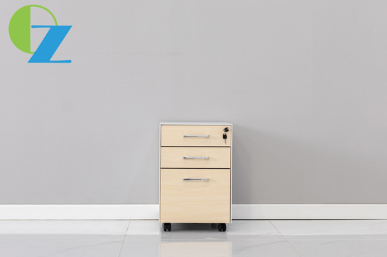 लकड़ी के फ्रंटपैनल स्टोरेज कैबिनेट के साथ स्टील 3 दराज आर्क एज मोबाइल फ़ाइल पेडस्टल